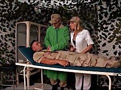 Injured soldier blown by downcast attend to