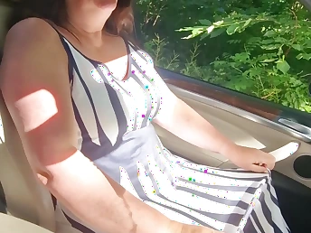 British chick with big tits gets fucked hard in the car away from a stranger