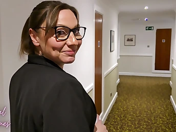 Hot MILF with big natural tits gets seduced by motel boss and gets showered