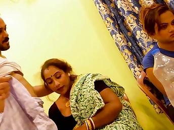 Desi Aunty gets her taut muff romped by a dangled boy while her daughter-in-law observes in awe
