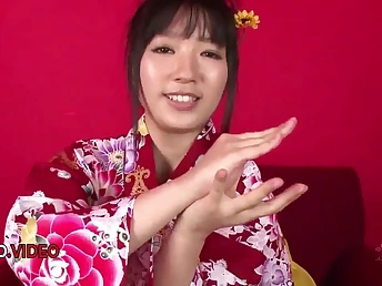 Kimono-clad MILF Chiharu's intense blow-job coupled with hardcore pounding in JAV