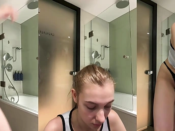 Jucielussie's tight pussy gets pounded unending in the motel bathroom by a unending beaver