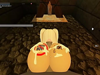 Blond super-bitch takes gargling and raunchy donk indoctrinate in Roblox Porn