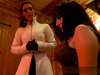 Horny looking gentry getting naked and exposing their excellent boobs