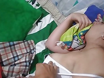 Ginormous slyly stunner with tats and pierced puffies is sleeping while her pen-pal is pawing her